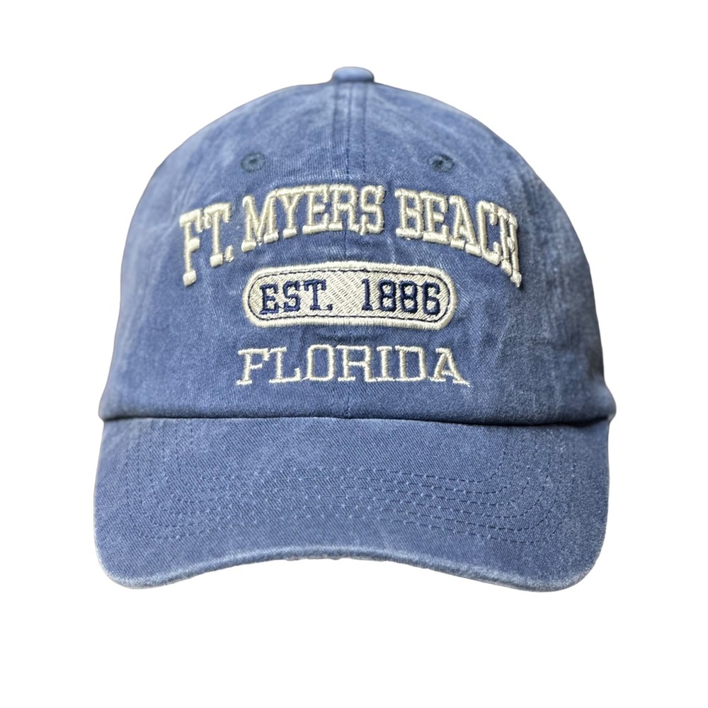 Ft. Myers Beach Florida Embroidered Baseball Cap Heathered Blue Adult OS